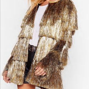 Nasty Gal Metallic Open Front Tiered Fringe Jacket
